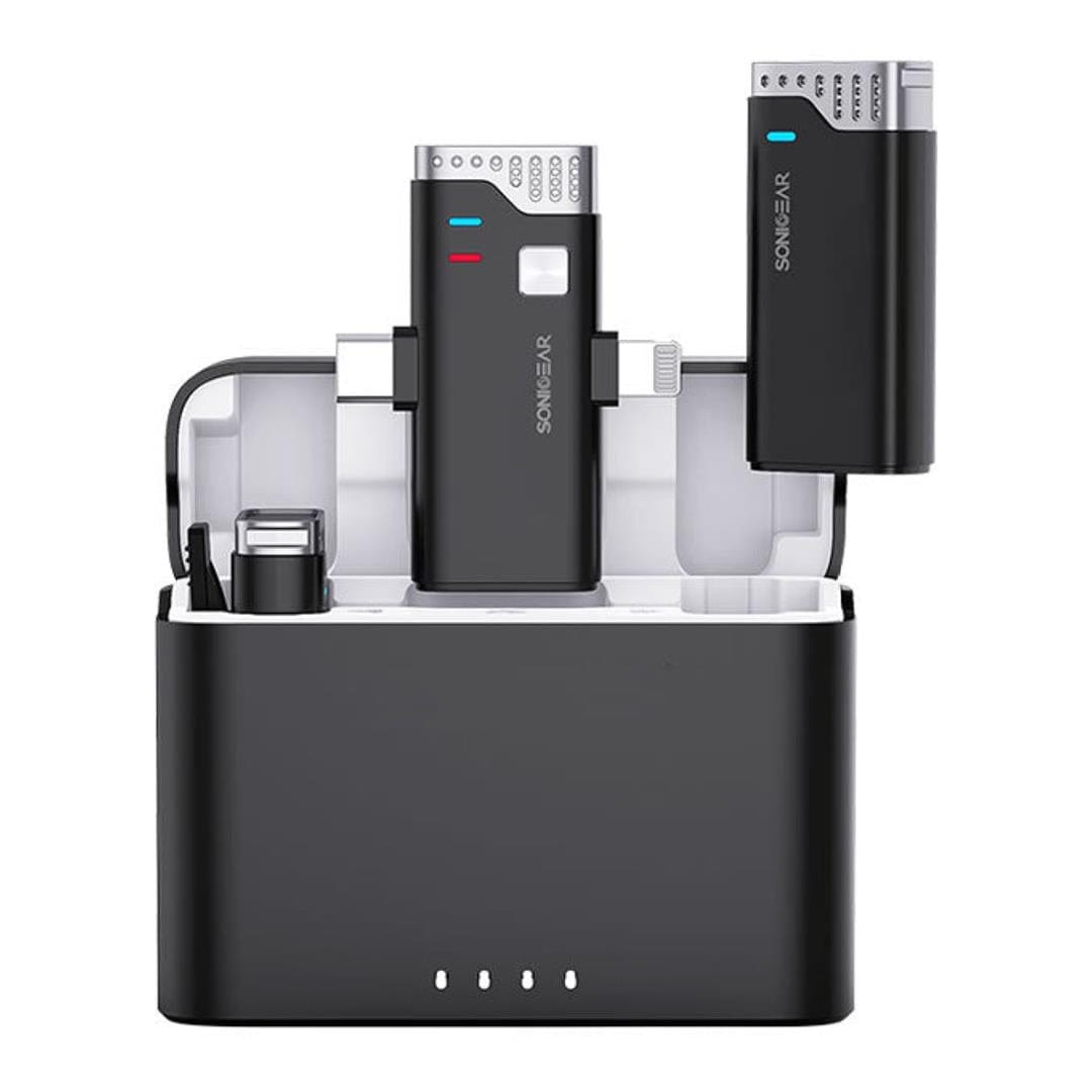 SonicGear WLM 3000 Duo Wireless Clip-on Microphone with Charging Case WLM3000DUOBLK