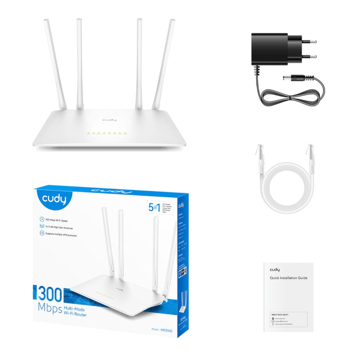 Cudy WR300S Wireless Router - 2.4Ghz Wi-Fi 4 Router White