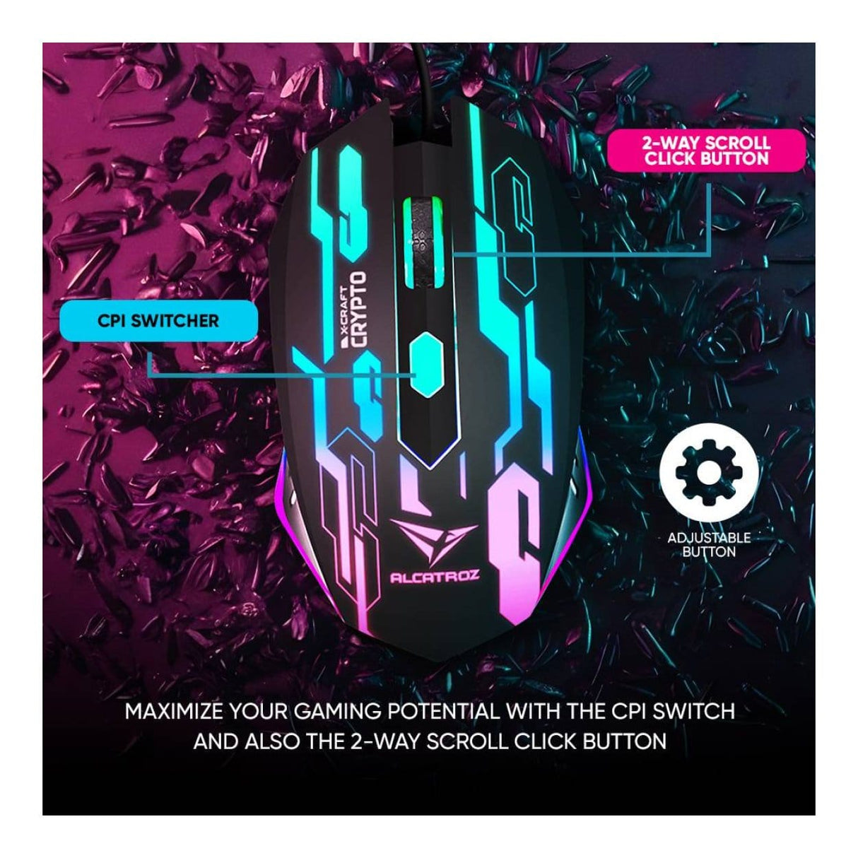 Alcatroz X-Craft Classic Wired Gaming Mouse Crypto XCRAFTCRYPTO