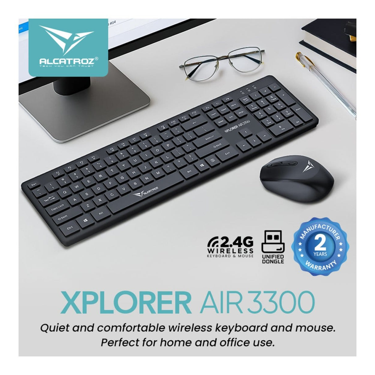 Alcatroz Xplorer Air 3300 Wireless Keyboard and Mouse Combo Black XPLORERAIR3300BLK
