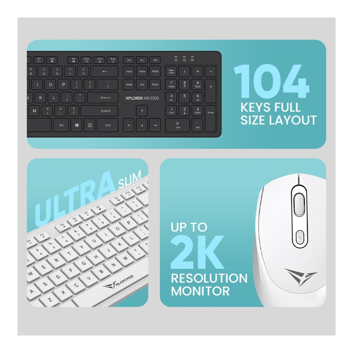 Alcatroz Xplorer Air 3300 Wireless Keyboard and Mouse Combo White XPLORERAIR3300WHT