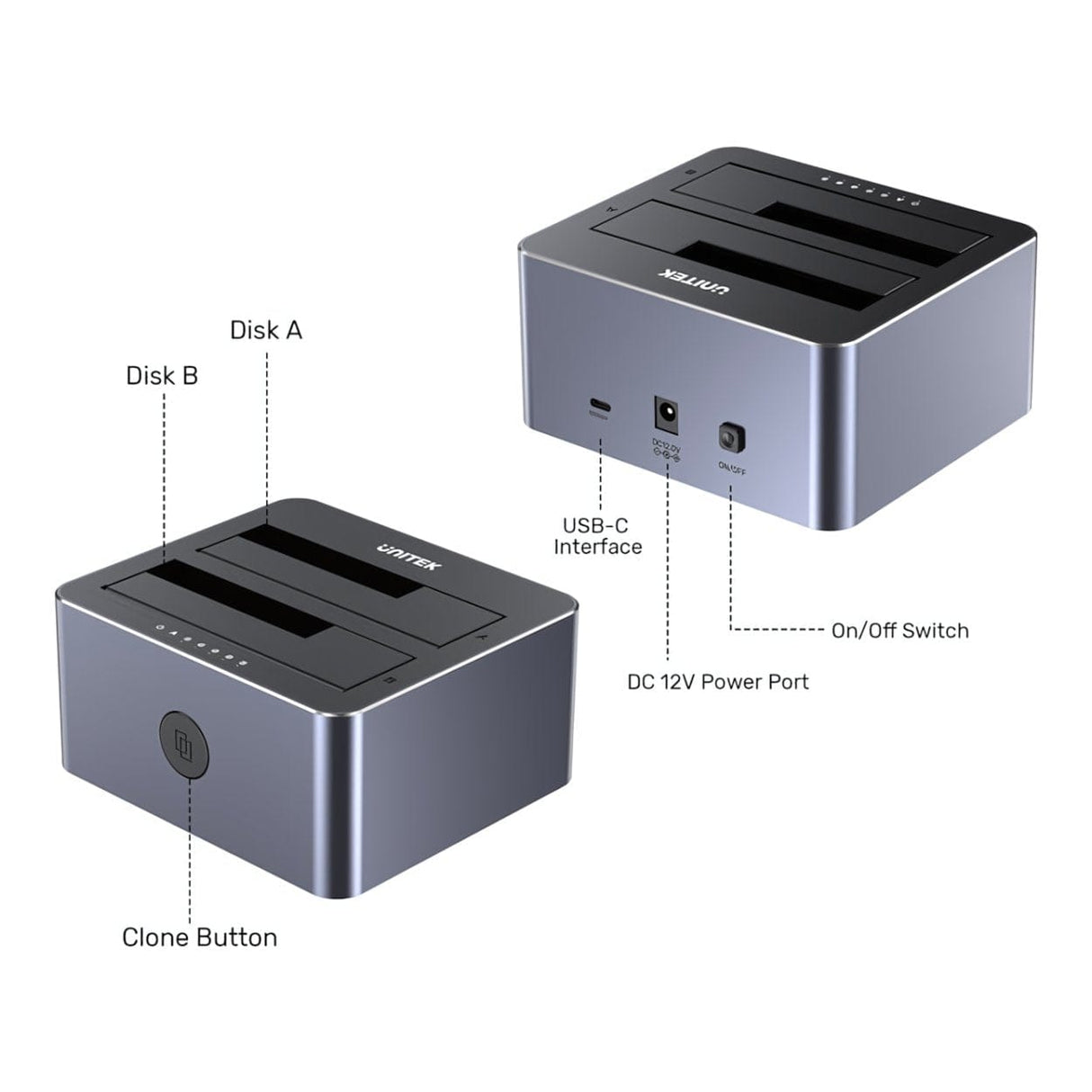 Unitek Dual-Bay SATA Docking Station Y-3027GY01-EU