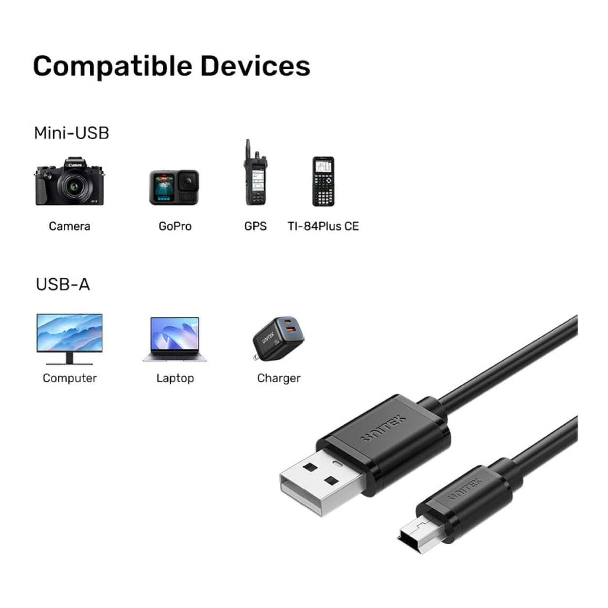 Unitek Type-A Male to Mini USB Cable 1.5m Y-C1432EBK