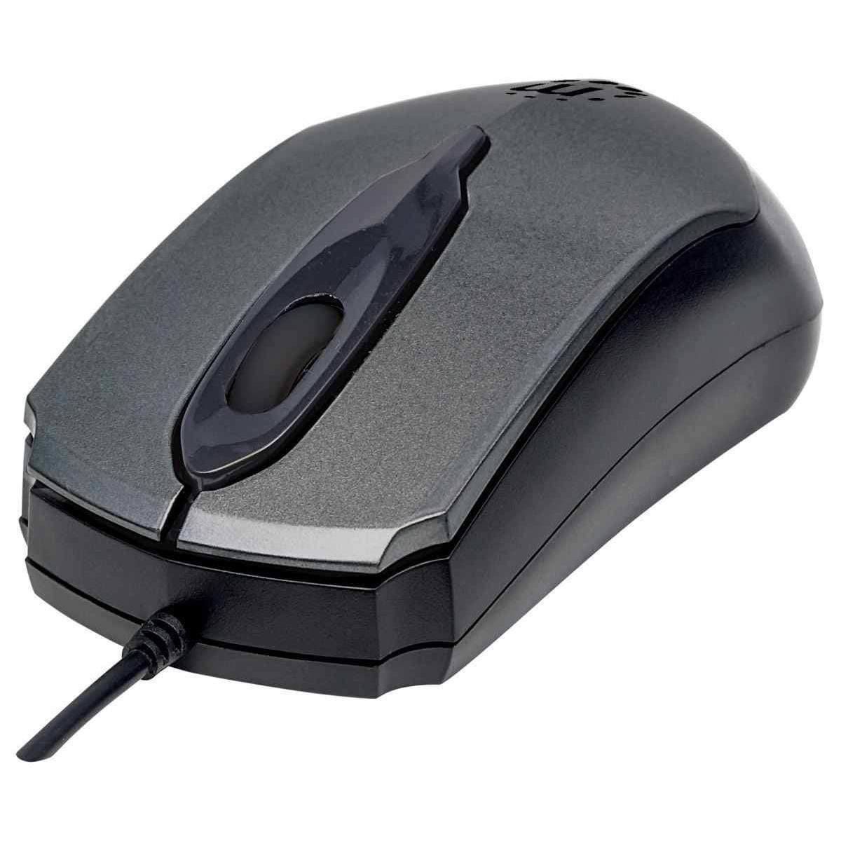 Manhattan Edge USB Wired Mouse Grey 1000Dpi USB-A Optical Compact Three Button With 179423