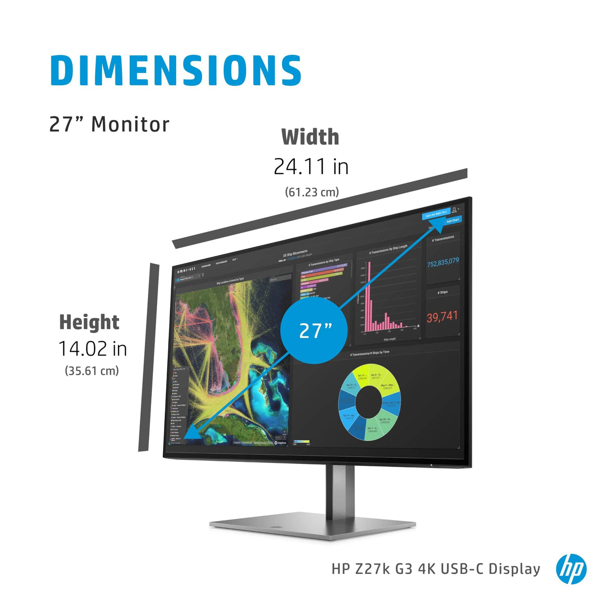 HP Z27k G3 27-inch 3840 x 2160p 4K UHD 16:9 60Hz 5ms IPS LED Monitor 1B9T0AA
