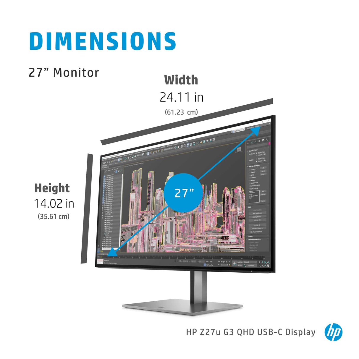 HP Z27u G3 27-inch 2560 x 1440p QHD 16:9 60Hz 5ms IPS LED Monitor 1B9X2AA