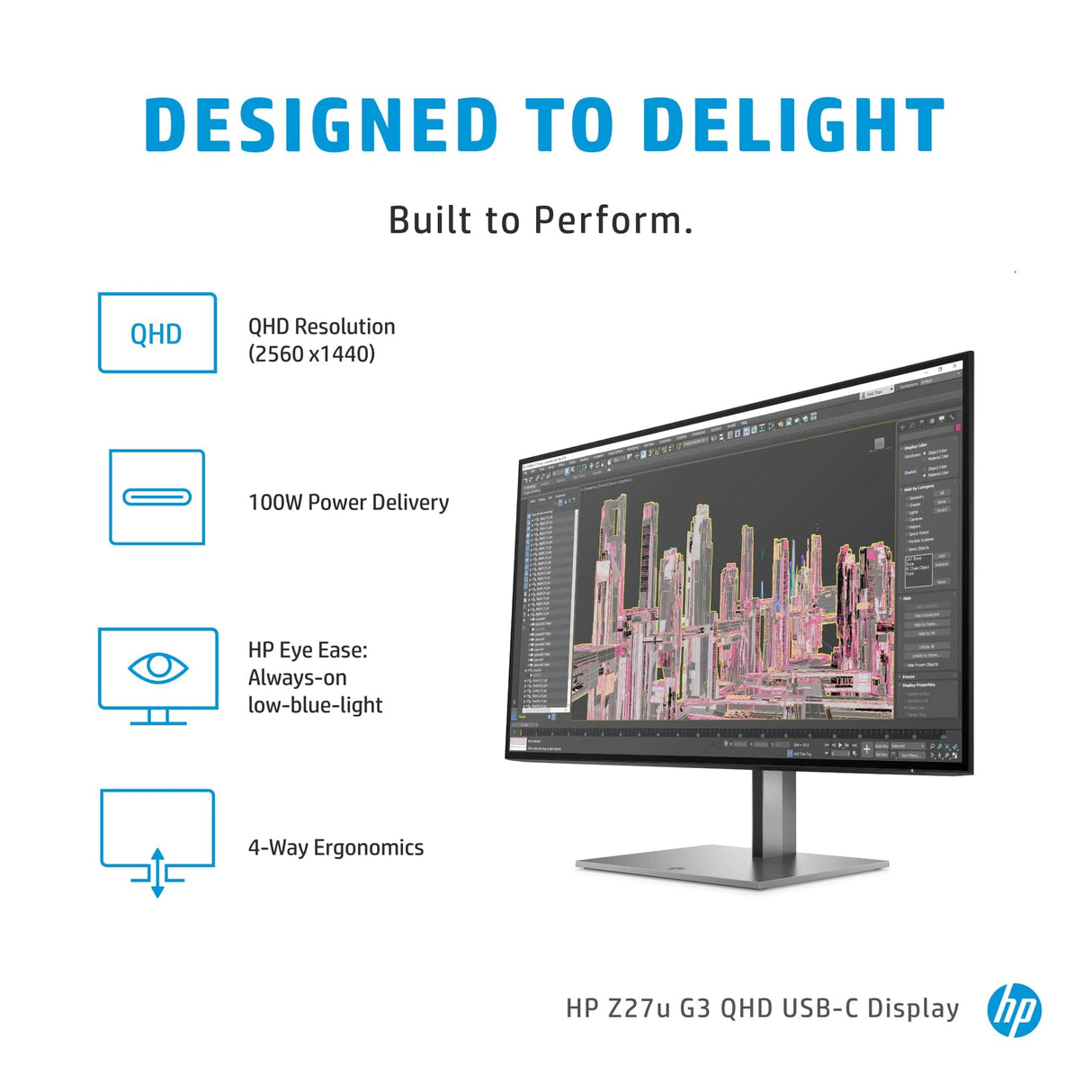 HP Z27u G3 27-inch 2560 x 1440p QHD 16:9 60Hz 5ms IPS LED Monitor 1B9X2AA