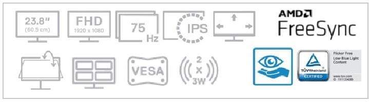 Dell S Series S2421H 23.8-inch 1920 x 1080px FHD 16:9 75Hz 4ms AMD FreeSync IPS LCD Monitor 210-AXKR