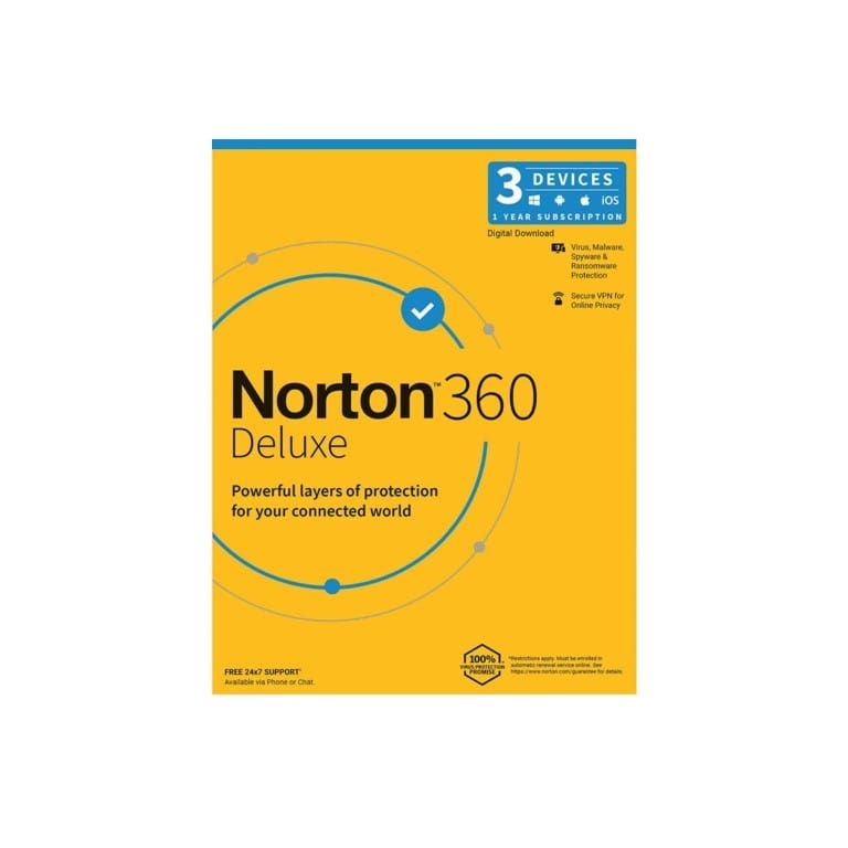 Norton 360 Deluxe for 3x PCs Macs Smartphones or Tablets - Single-user 1-year Subscription Download 21426616
