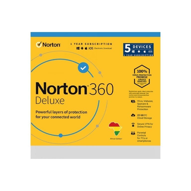 Norton 360 Deluxe for 5x PCs Macs Smartphones or Tablets - Single-user 1-year Subscription Download 21426661