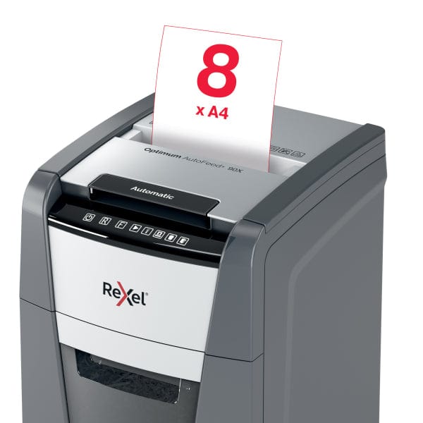 Rexel Optimum Auto Feed+ 90 Sheet Automatic Cross Cut P4 Paper Shredder