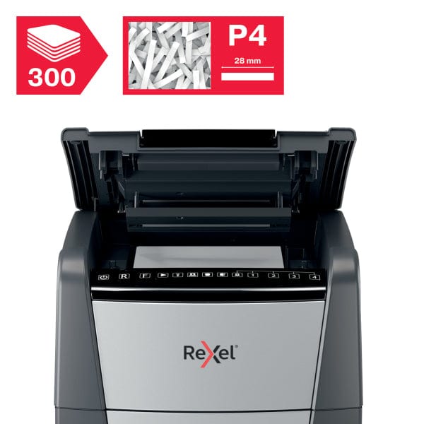 Rexel Optimum Auto Feed+ 300 Sheet Automatic Cross Cut P4 Paper Shredder