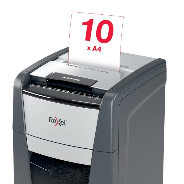 Rexel Optimum Auto Feed+ 300 Sheet Automatic Cross Cut P4 Paper Shredder