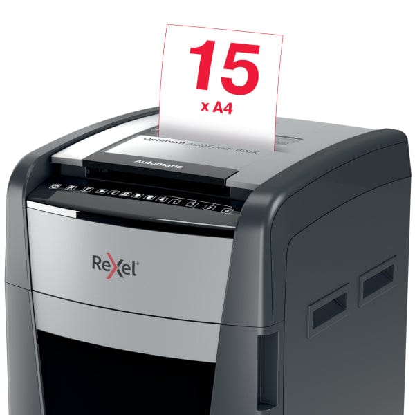 Rexel Optimum Auto Feed+ 600 Sheet Automatic Cross Cut P4 Paper Shredder