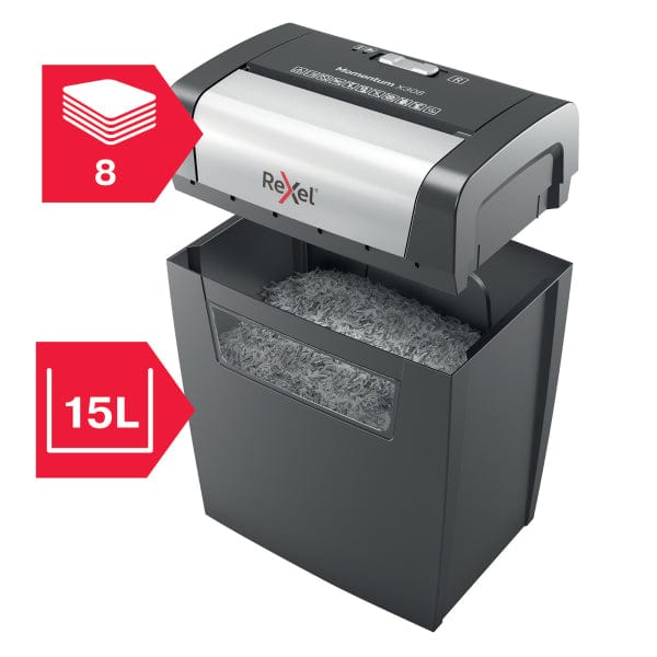 Rexel Momentum X308 P3 Cross Cut 8 Sheet Paper Shredder, 15L Bin