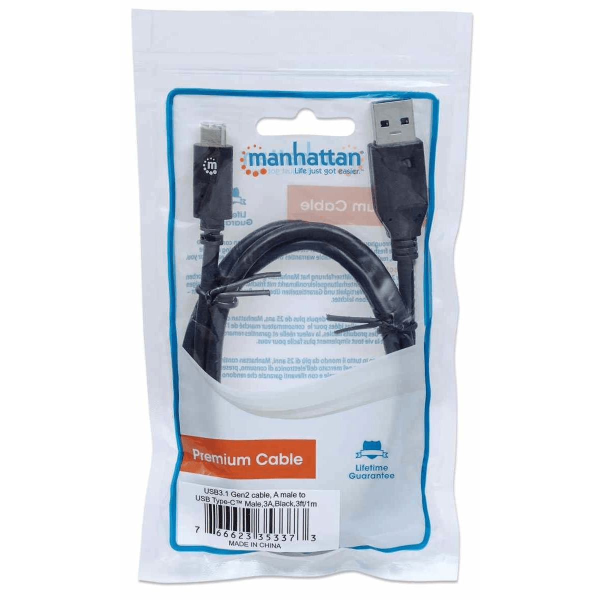 Manhattan 1m Superspeed+ USB C Device Cable 353373