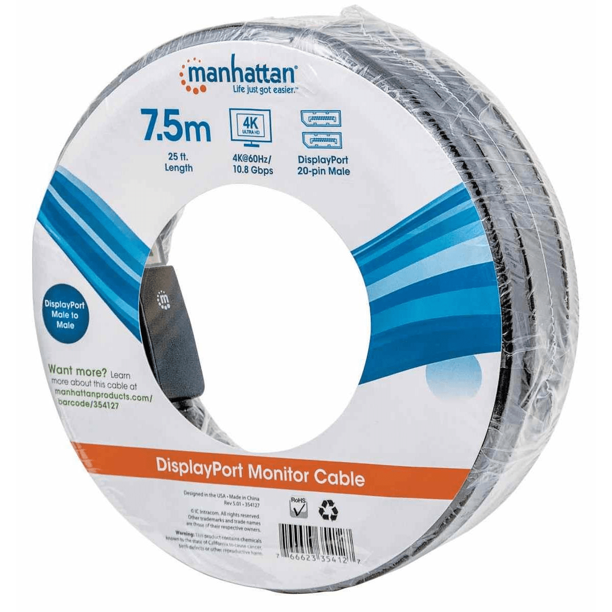 Manhattan 7.5m 4K@60Hz DisplayPort Monitor Cable 354127