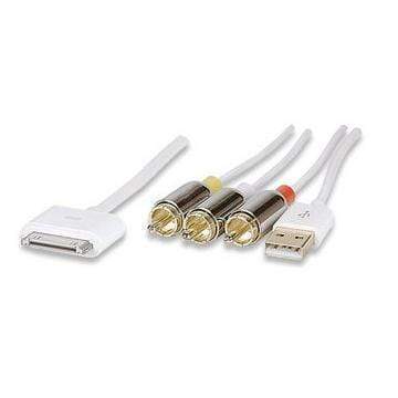 Manhattan 1.5m Ilynk AV Cable Composite Video Cable 3 X RCA + USB White 393713