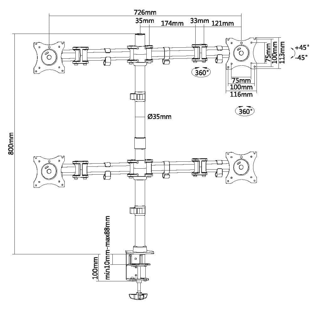 Equip 13-inch to 27-inch Articulating Quad Monitor Desk Mount Bracket 650117