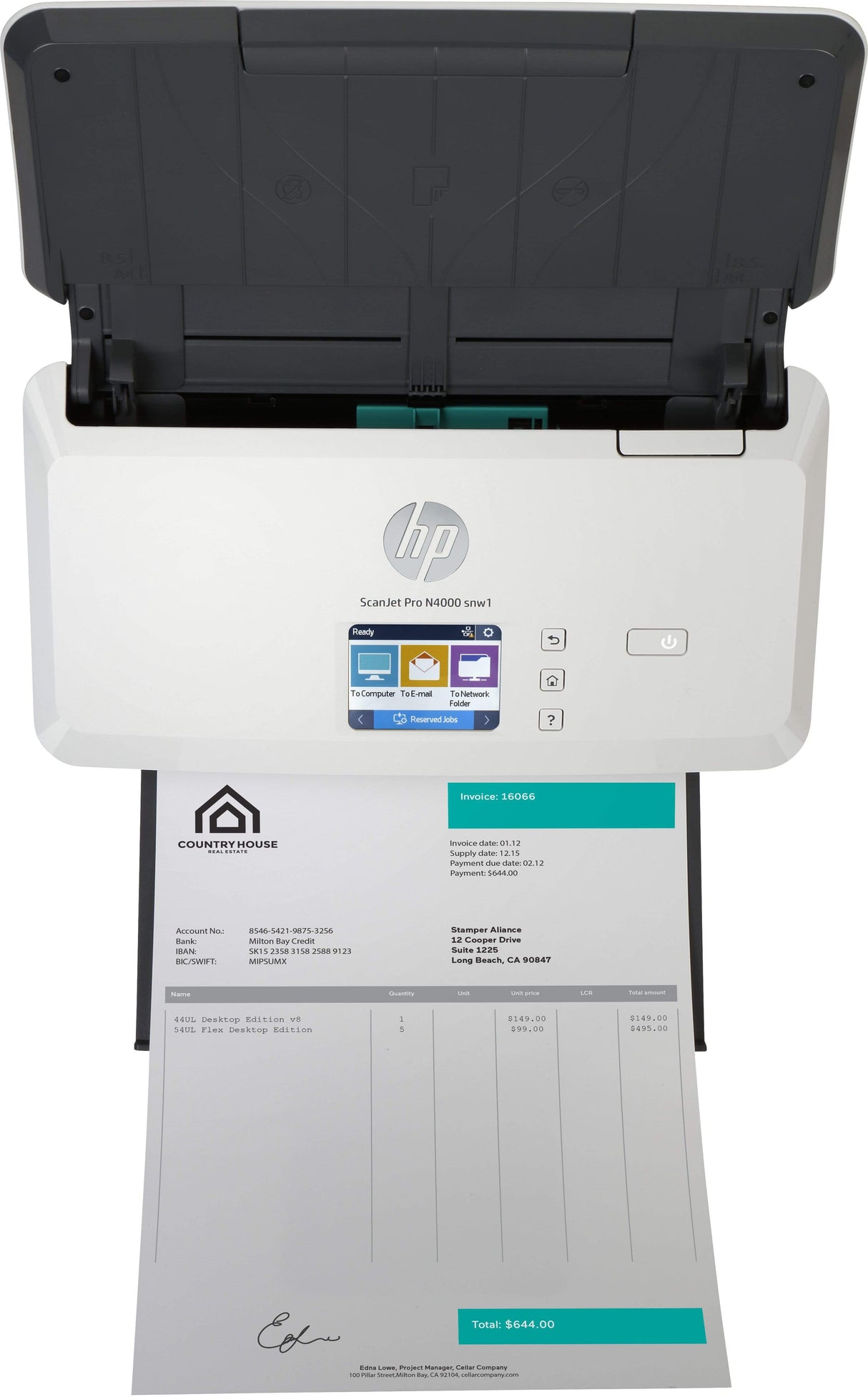 HP ScanJet Pro N4000 snw1 Up to 40 ppm 600 x 600 dpi A4 Sheet-fed Scanner 6FW08A