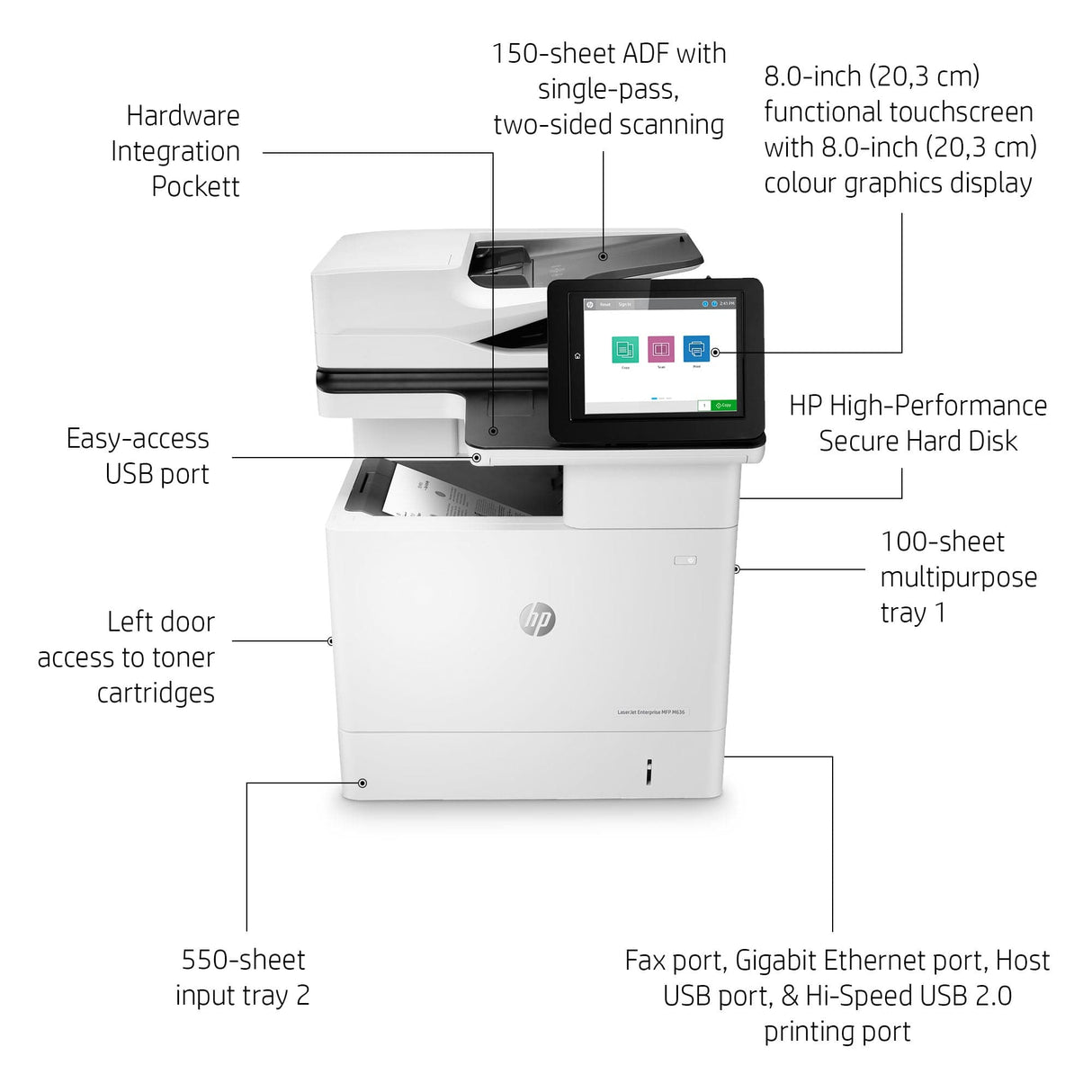 HP LaserJet Enterprise M636fh Multifunction Color A4 Duplex Laser Printer 7PT00A
