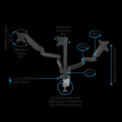 Fellowes Platinum Series Triple Monitor Arm Black 8042601