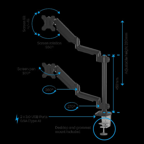 Fellowes Platinum Series Dual Stacking Monitor Arm Black 8043401