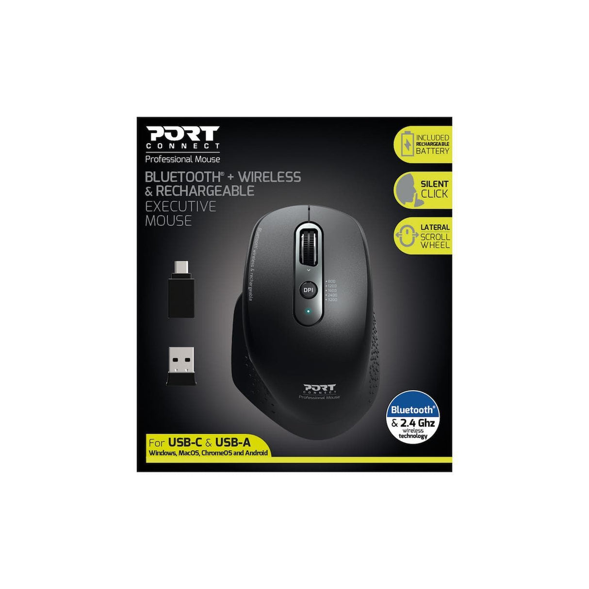 Port Designs 900716 Mouse Right-Hand RF Wireless+Bluetooth Optical 3200dpi