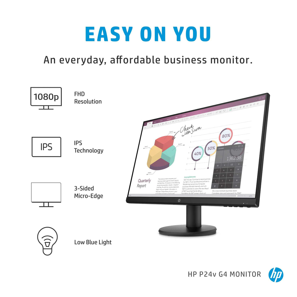 HP P24v G4 60.5 cm (23.8") 1920 x 1080 pixels Full HD Black
