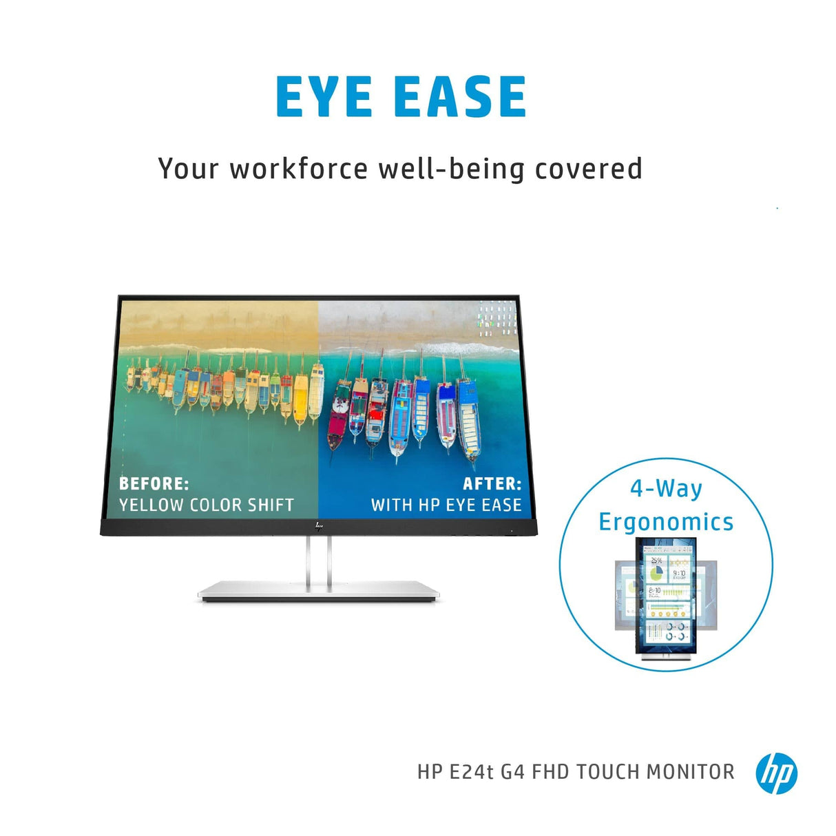 HP E-Series E24t G4 60.5 cm (23.8") 1920 x 1080 pixels Full HD LCD Black, Silver