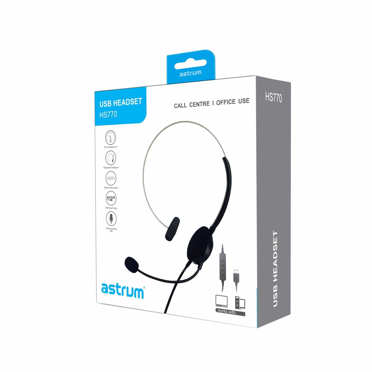 Astrum HS770 USB Headset with Noise Cancelling Mic A12077-B