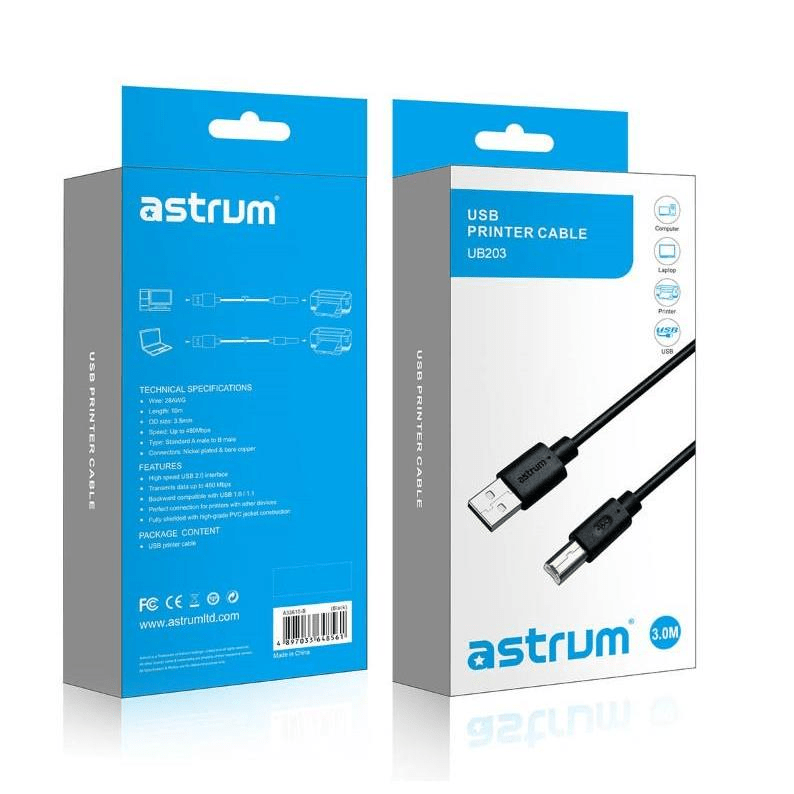 Astrum UB203 USB AM BM Printer Cable 3m A33603-B
