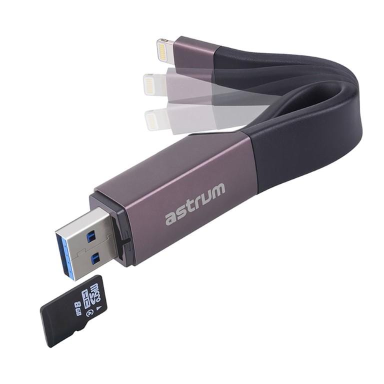 Astrum AA230 2 in 1 8pin to USB 3.0 Charge and Sync Adapter with Card Reader A53023-B