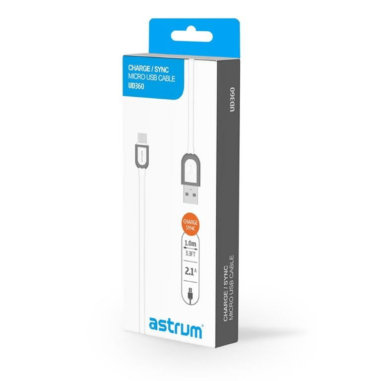 Astrum UD360 Micro USB Charge Sync Flat Cable White A53036-Q