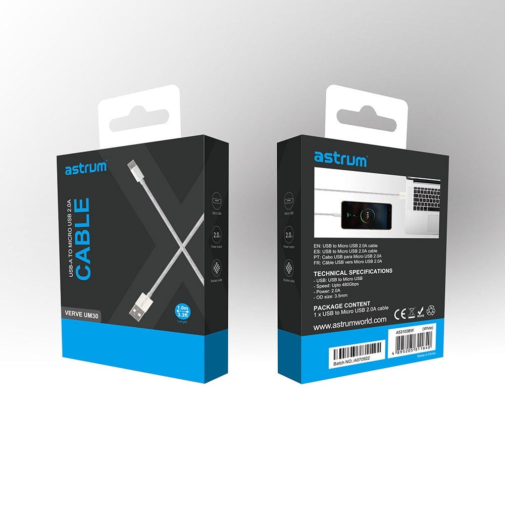 Astrum Verve UM30 1m USB-A to Micro USB Braided Cable White A53103BW