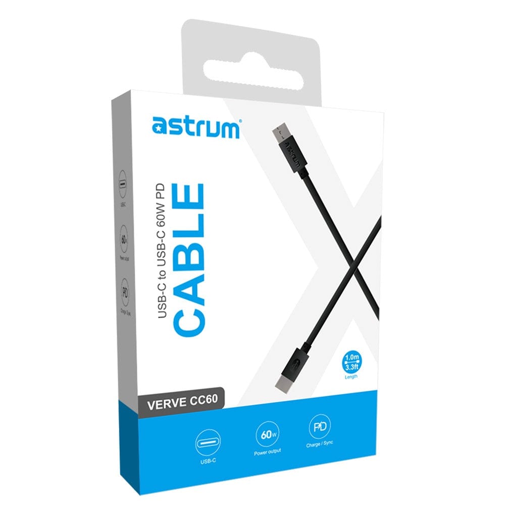 Astrum Verve CC60 1m 60W PD USB-C to USB-C Cable Black A53131PB