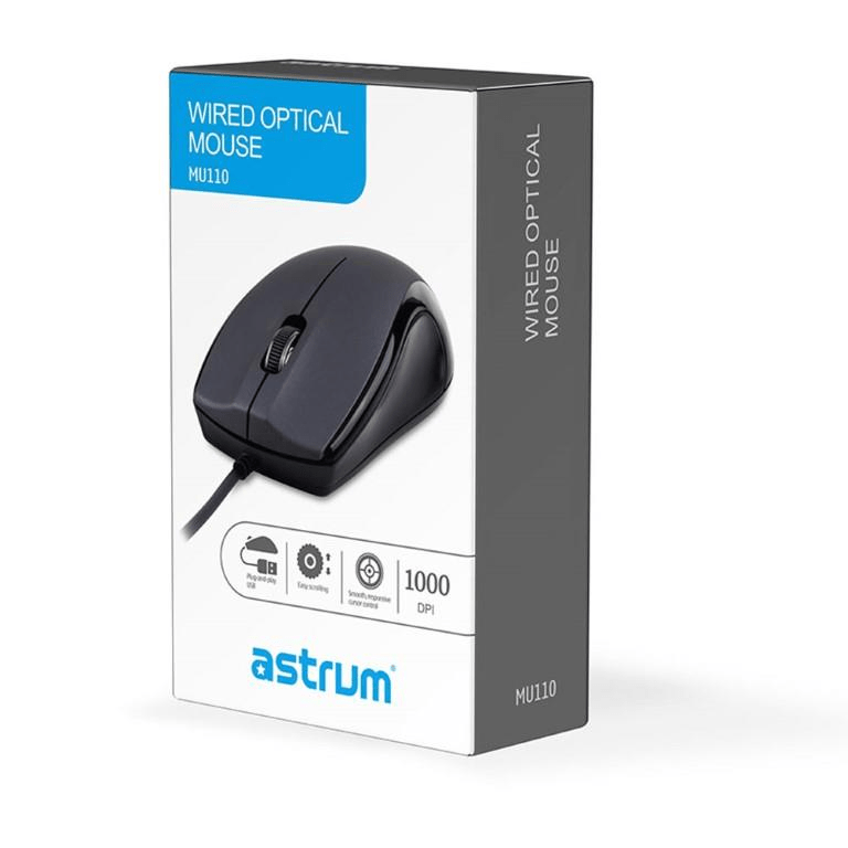 Astrum MU110 3B Wired Large Optical USB Mouse Grey A82011-T