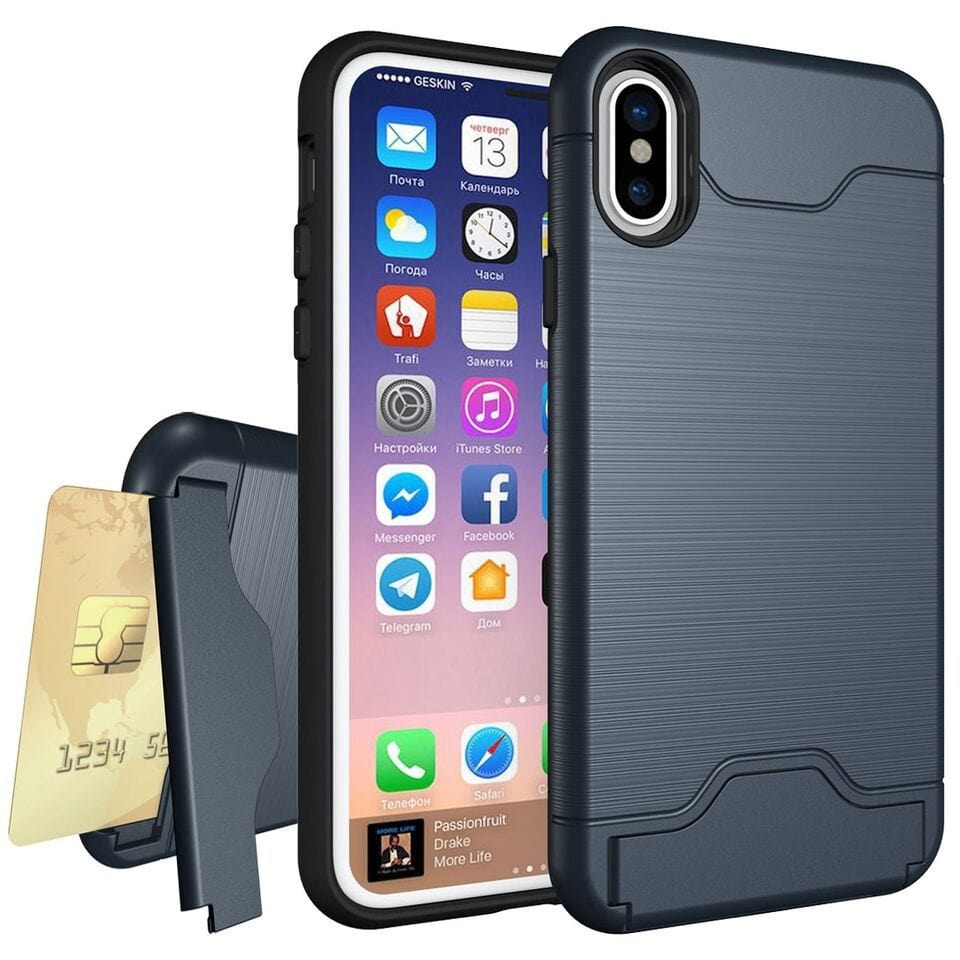 Tuff-Luv Shockproof Dual Layer Armour Case (with Stand & Card slot) for Apple iPhone XR Navy Blue A9_73