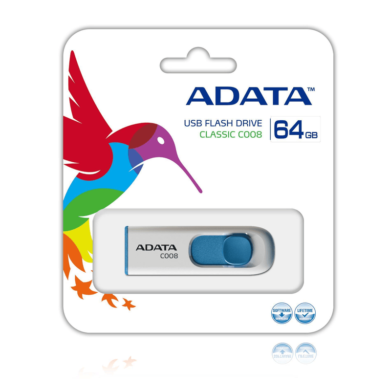 ADATA 64GB C008 USB 2.0 Type-A Blue and White USB Flash Drive AC008-64G-RWE