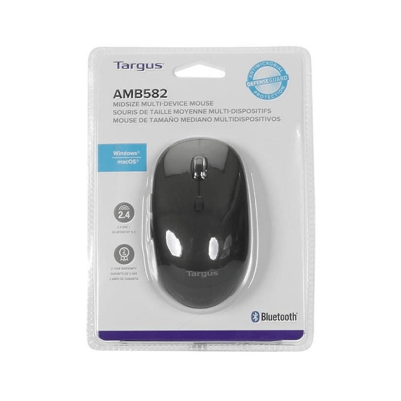 Targus Midsize Comfort Multi-Device Antimicrobial Wireless Optical Mouse Black AMB582GL