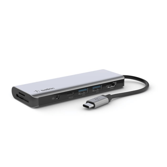 Belkin Connect USB-C 7-in-1 Multiport Hub Adapter Silver AVC009BTSGY