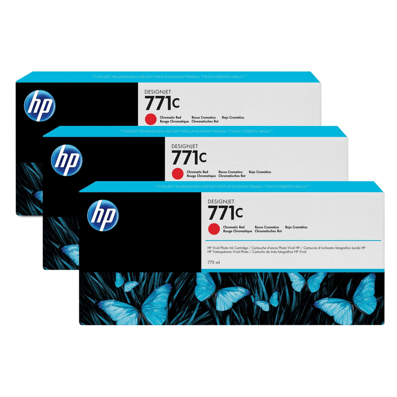 HP 771C 775-ml Chromatic DesignJet Red Printer Ink Cartridges Original B6Y32A 3-pack