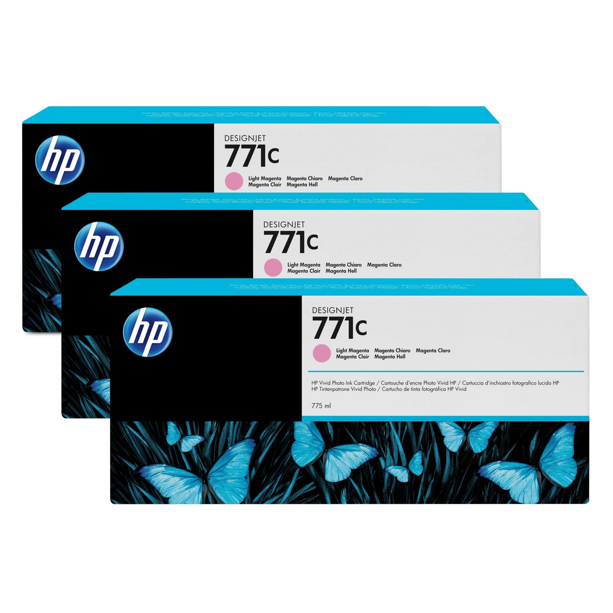 HP 771C 775-ml DesignJet Light Magenta Printer Ink Cartridges Original B6Y35A 3-pack