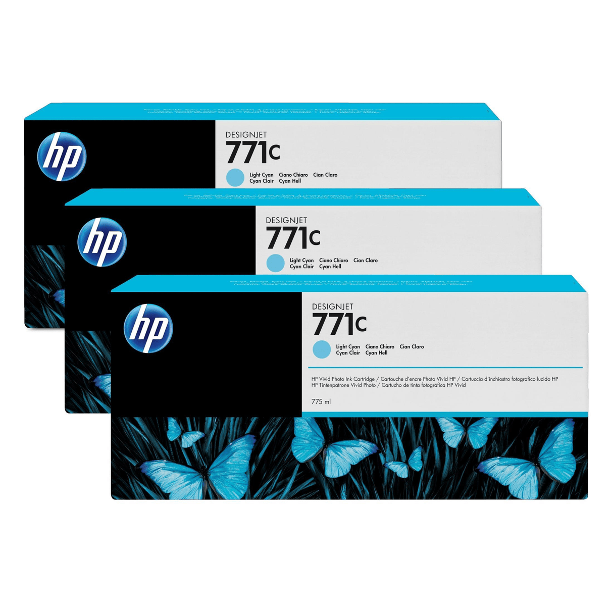 HP 771C 775-ml DesignJet Light Cyan Printer Ink Cartridges Original B6Y36A 3-pack