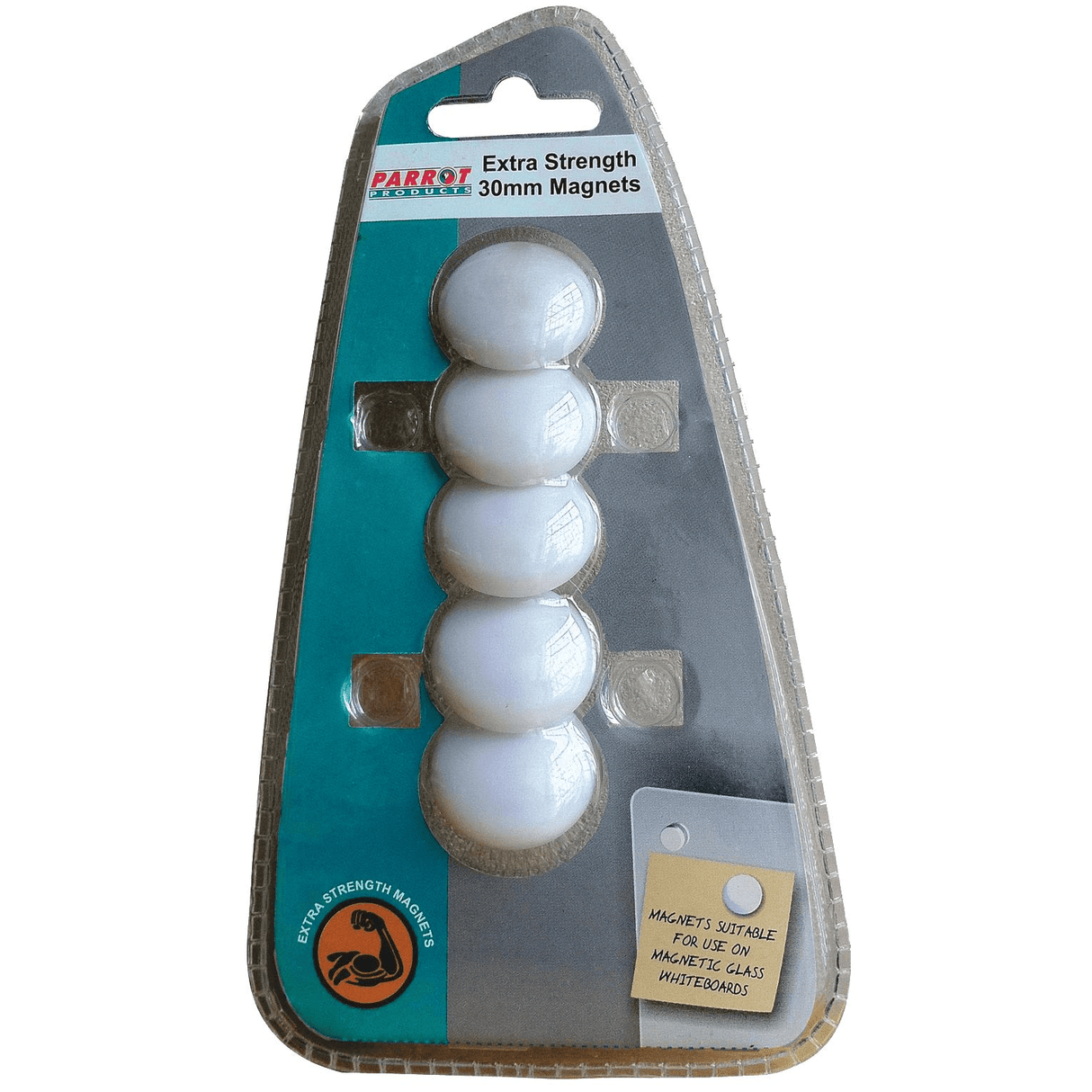 Parrot Circular Magnets Extra Strong 5 Per Card 30mm White BA0609