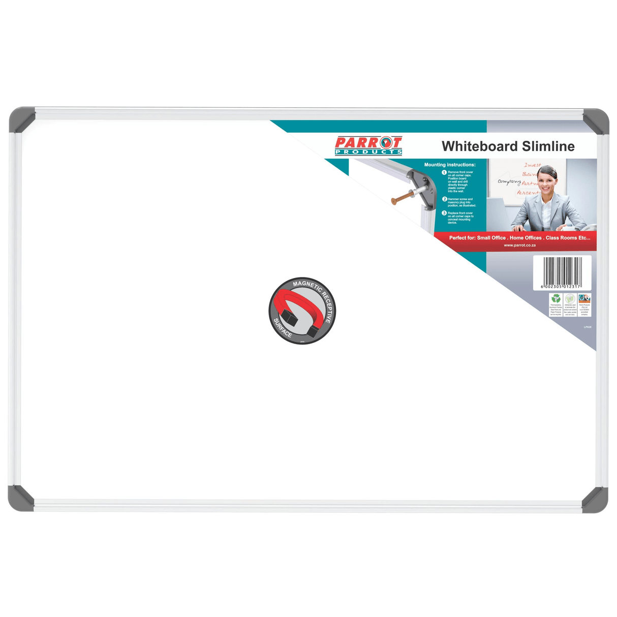 Parrot Slimline Magnetic Whiteboard 900x600mm BD1125