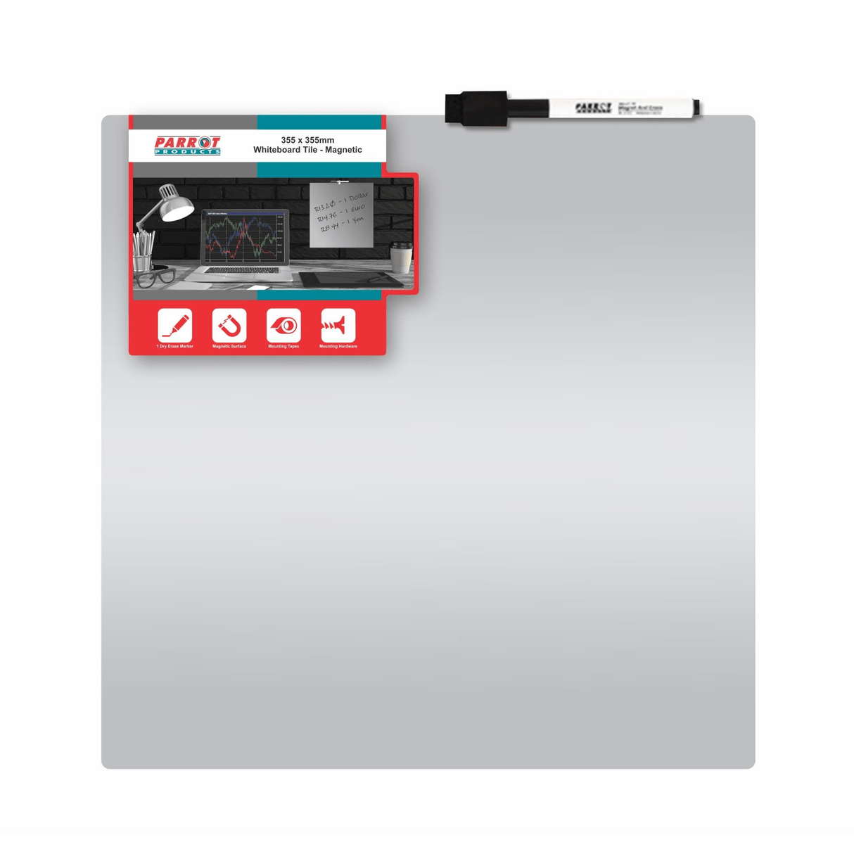 Parrot Magnetic Whiteboard Tile 355x355mm Silver BD1817S