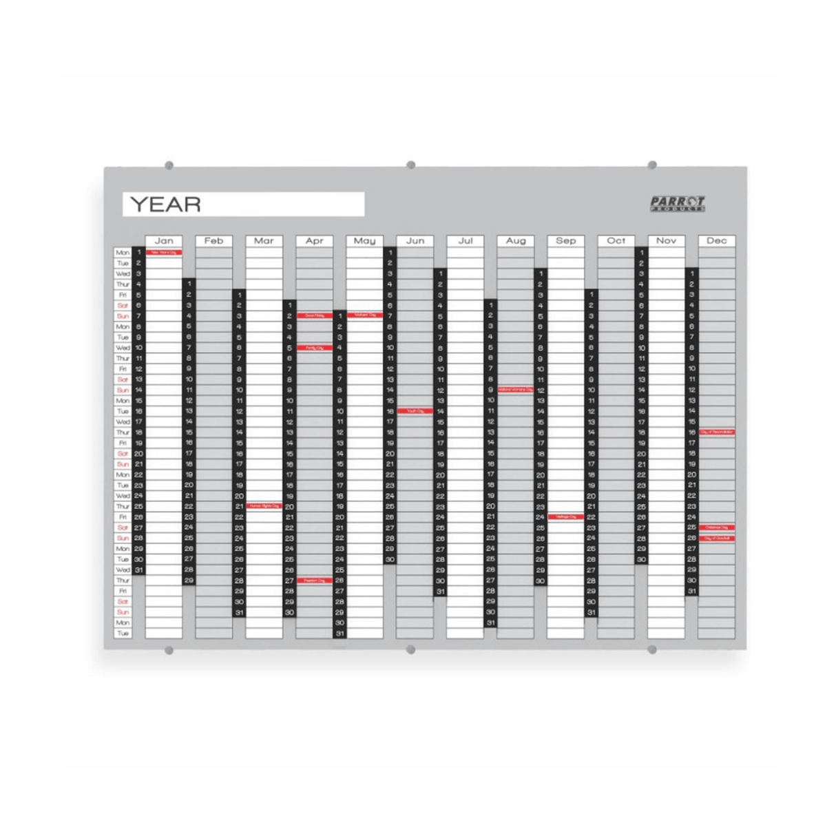 Parrot Year Planner Glass 1200x900mm Non-Magnetic BD5140G
