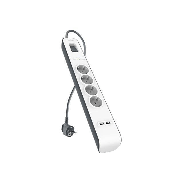 Belkin Surge Protector Strip 4-Outlet 2m Power Cord with 2.4A 2-Port USB Charging BSV401VF2M