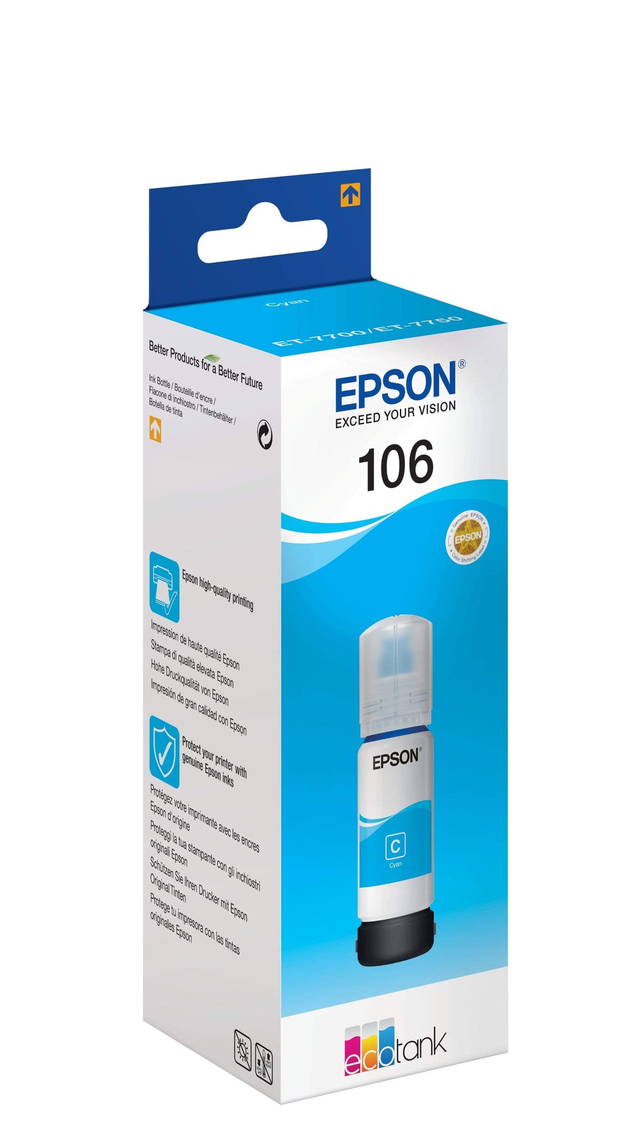 Epson 106 EcoTank Cyan Printer Ink Cartridge Original C13T00R240 Single-pack